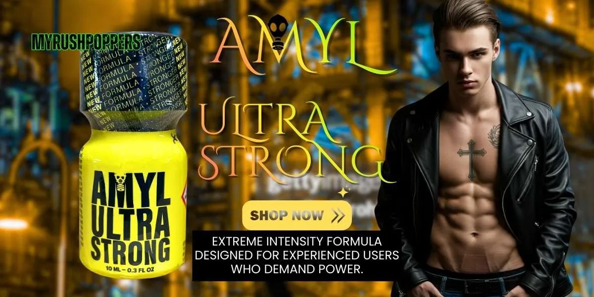 Amyl Ultra Strong poppers bottle with male model – ultra strong poppers Malaysia