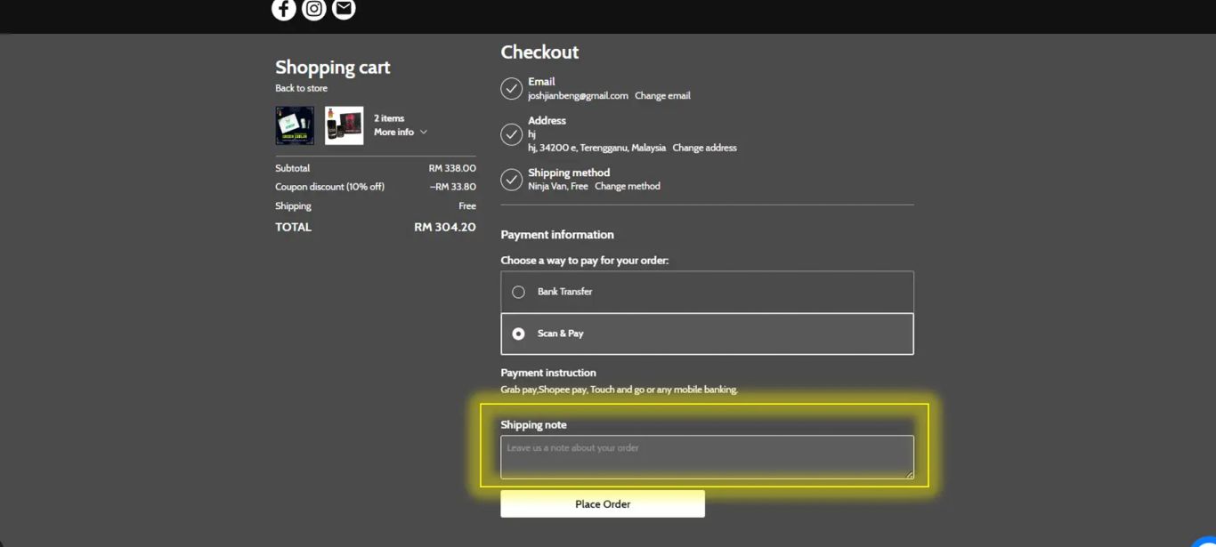 Where to put your shipping note