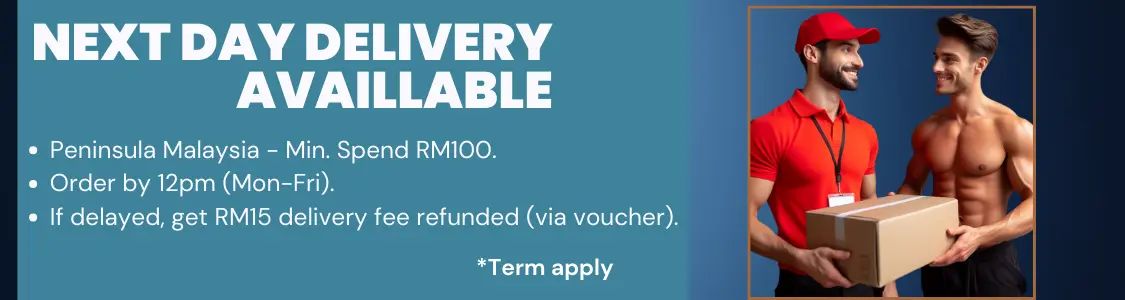 Promotional banner for next day delivery service in Peninsula Malaysia. 
