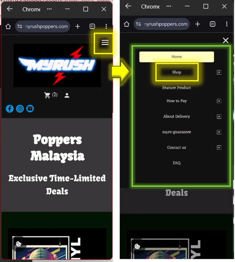 Open menu on phone screen
